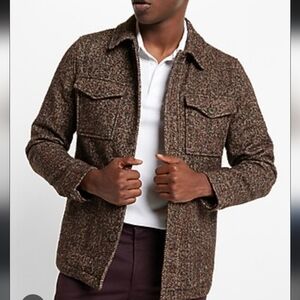Express Men's Brown Tweed Military Jacket